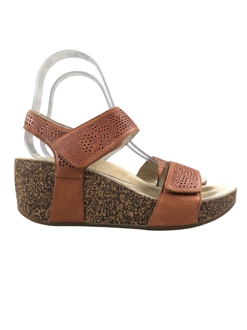 Abeo Women's Size 7N Uphold Brown Leather Open Toe Cork Wedge Perforated Sandals